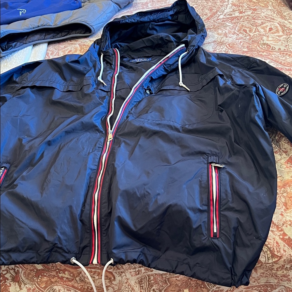 Polo Ralph Lauren navy blue Windbreaker with Red and white Accents